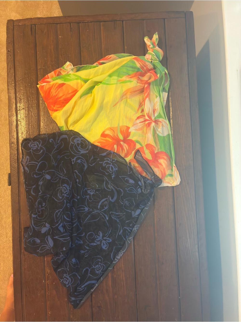 Lot of 2 Bright Tropical Floral & Navy Blue Floral Sarongs